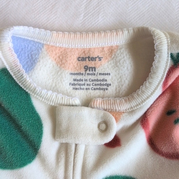 carter's pear fleece zipper footie sleeper pajamas 9 months baby girl - Picture 2 of 5